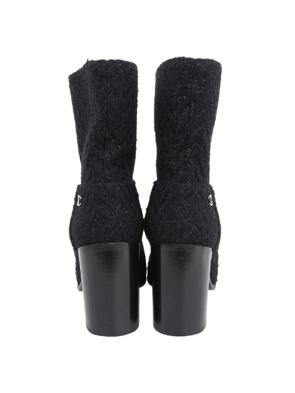 Chanel Tweed CC Logo Short Boots Black